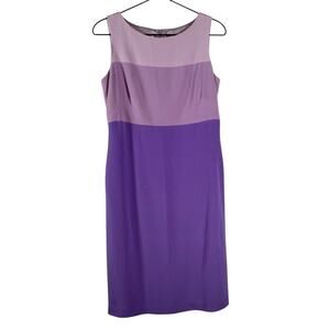 Talbots Women's Purple Colorblock Business Silk Sheath Sleeveless Dress Size 4